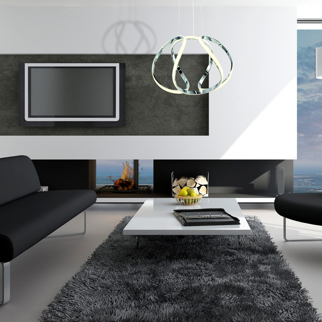 Globe Pendant Lamp Designer LED Stunning Chrome Curves