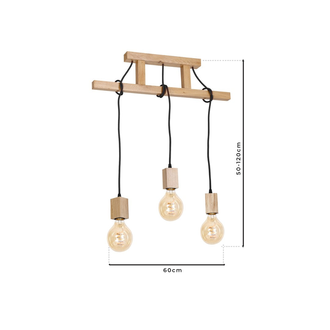 Jack Pendant Lamp Hand Made Natural Wood Ladder And Rope