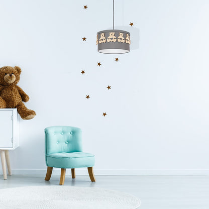 Mis Pendant Lamp Hand Made Grey Fabric Natural Wooden Teddybears