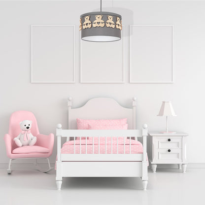 Mis Pendant Lamp Hand Made Grey Fabric Natural Wooden Teddybears