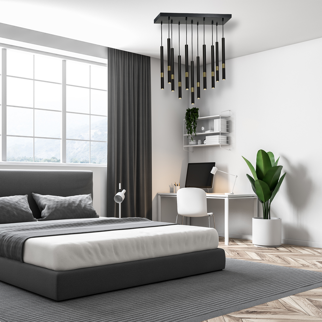 Monza Pendant Lamp Hand Made Matt Black With Luxurious Gold Detail