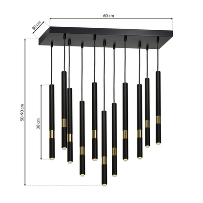 Monza Pendant Lamp Hand Made Matt Black With Luxurious Gold Detail