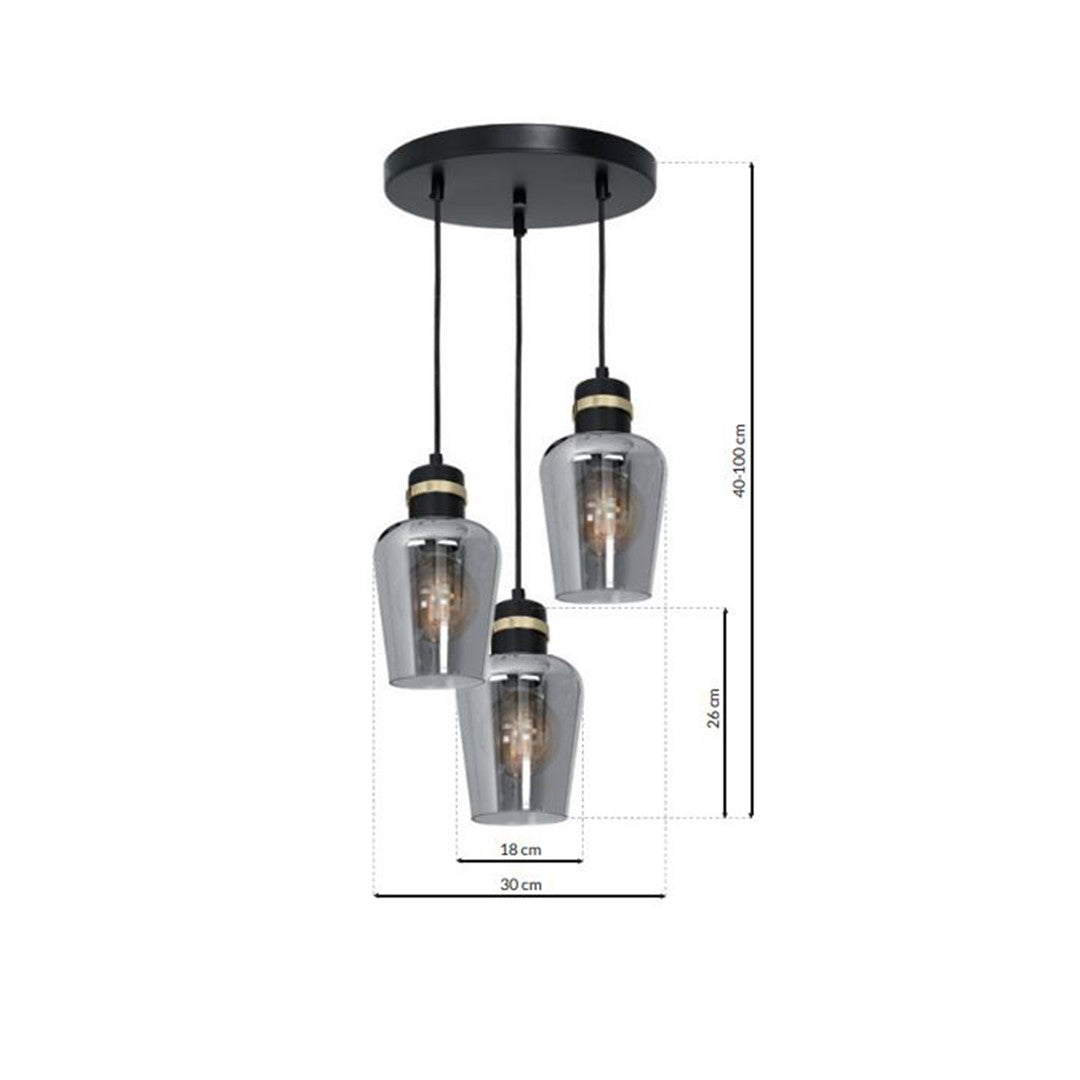 Pendant Lamp Richmond Black / Gold 3XE27  Circle