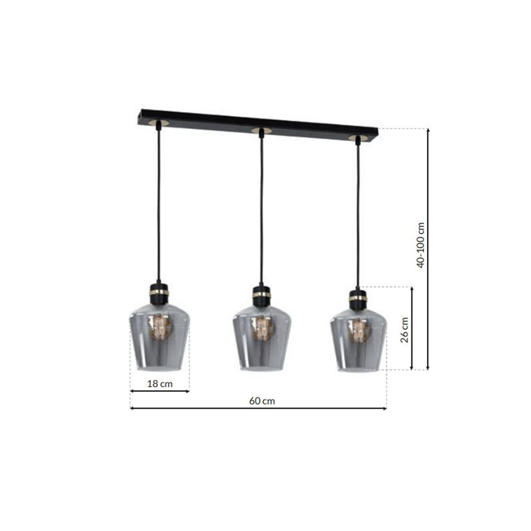 Pendant Lamp Richmond Black / Gold 3XE27 Strip