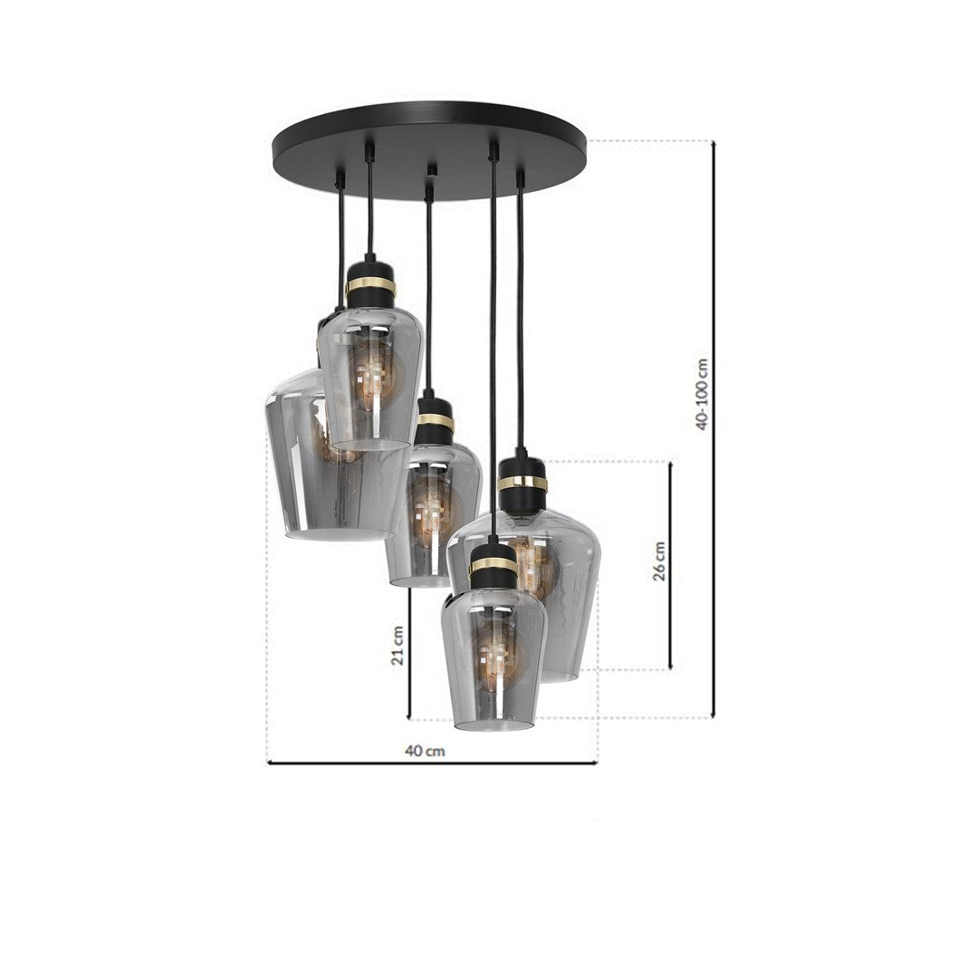 Pendant Lamp Richmond Black / Gold 5XE27  Circle