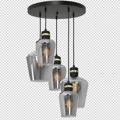 Pendant Lamp Richmond Black / Gold 5XE27  Circle