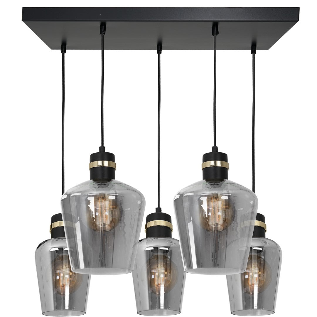Richmond Pendant Lamp Hand Made Black And Gold Smoked Glass