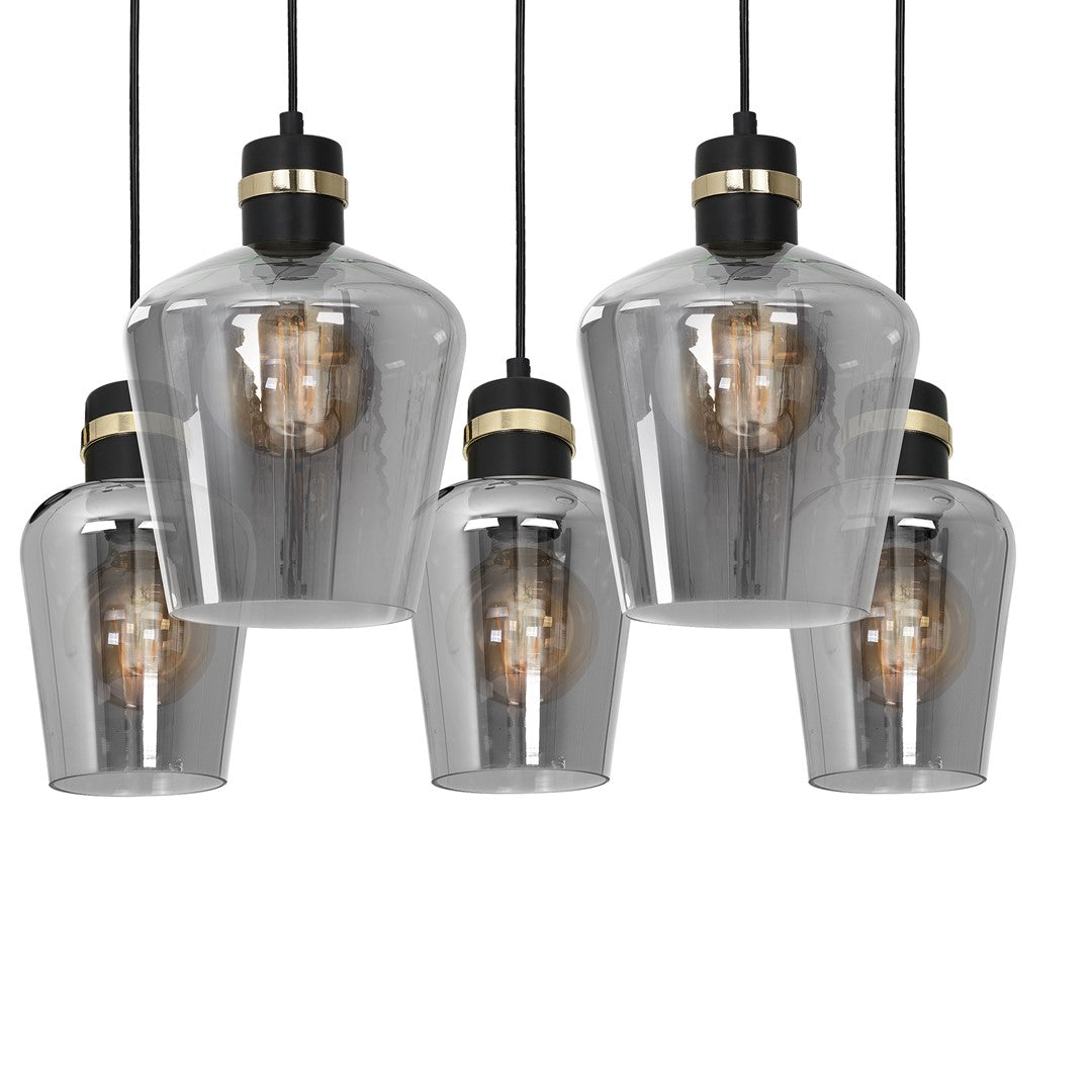 Richmond Pendant Lamp Hand Made Black And Gold Smoked Glass