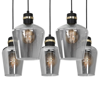 Richmond Pendant Lamp Hand Made Black And Gold Smoked Glass