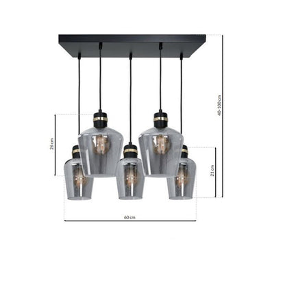 Richmond Pendant Lamp Hand Made Black And Gold Smoked Glass