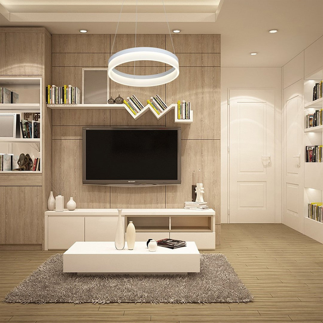Ring LED Pendant Lamp 40cm Circular White With Built In Light Source