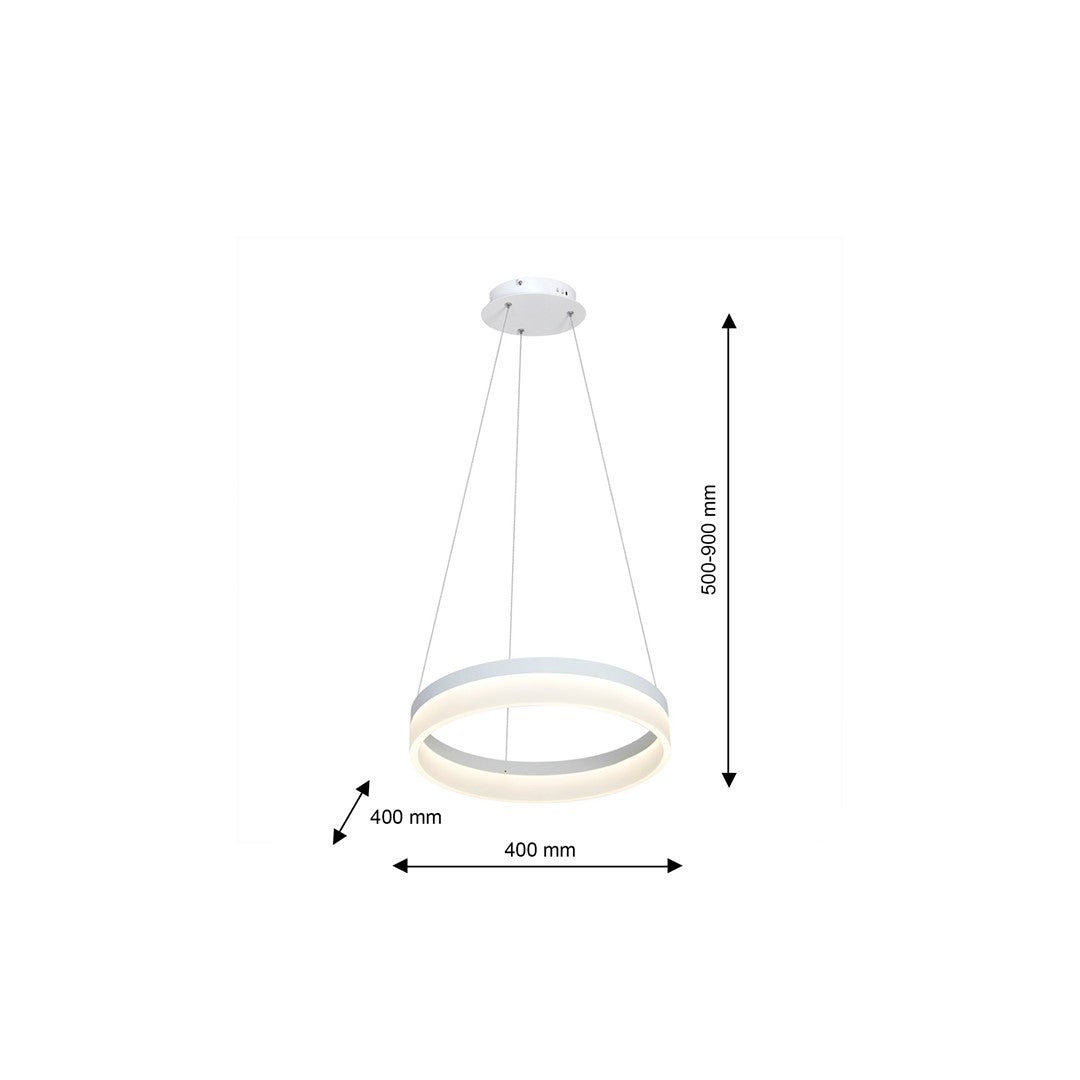 Ring LED Pendant Lamp 40cm Circular White With Built In Light Source