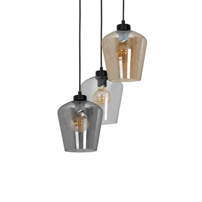 Santiago Triple Pendant Lamp Hand Made Amber Smoked Grey And Clear