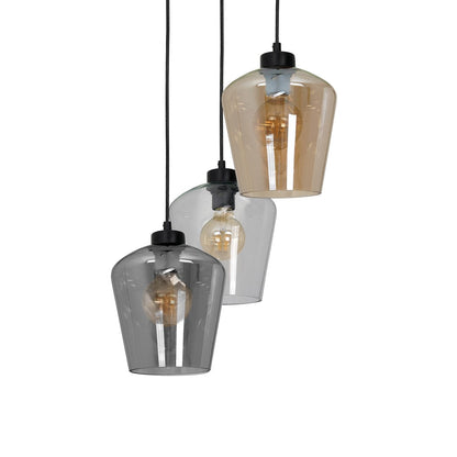 Santiago Triple Pendant Lamp Hand Made Amber Smoked Grey And Clear
