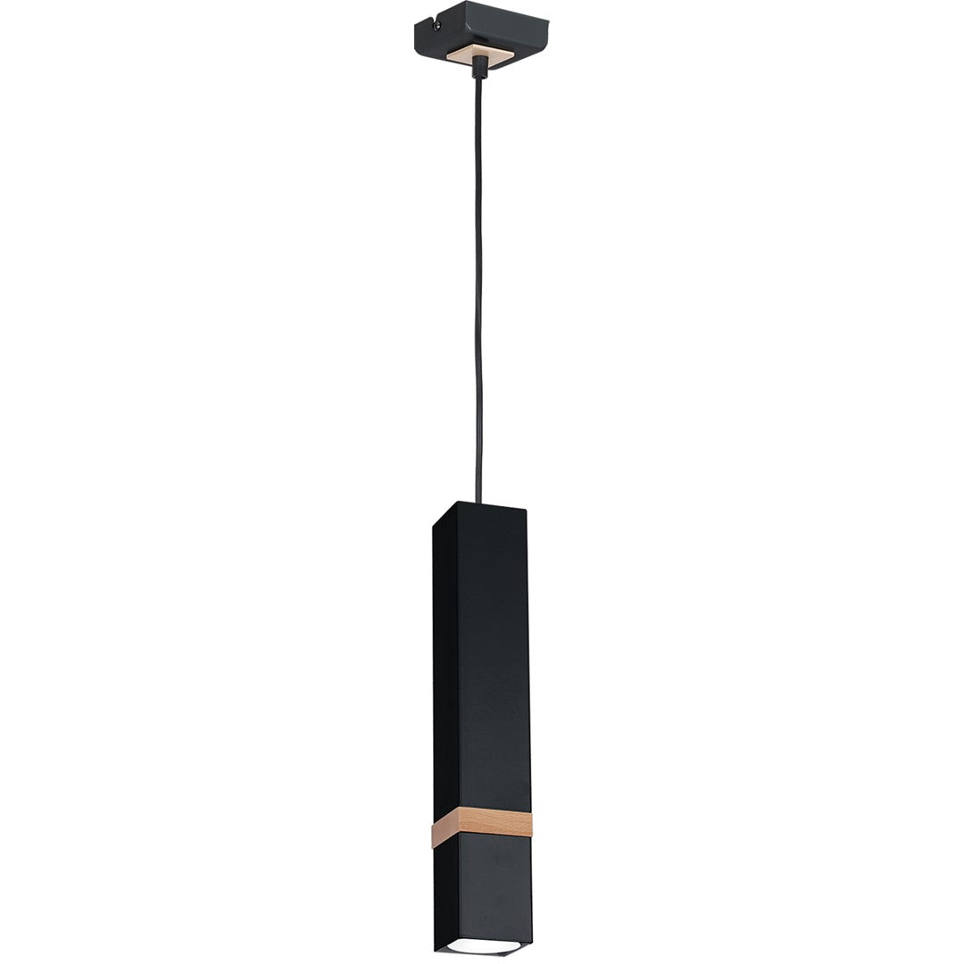 Vidar Black Pendant Lamp Hand Made With Natural Wood Inserts