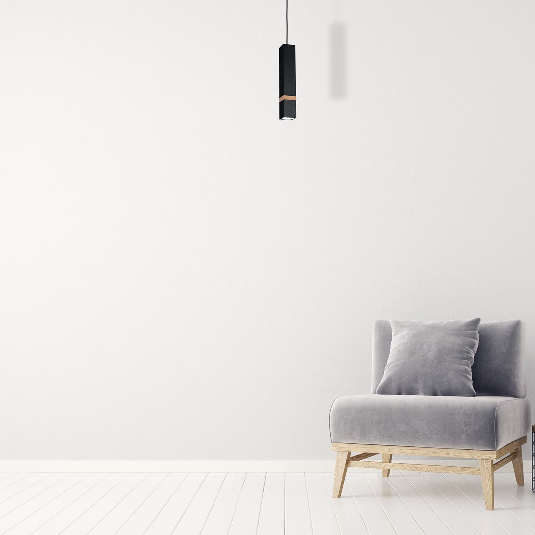Vidar Black Pendant Lamp Hand Made With Natural Wood Inserts