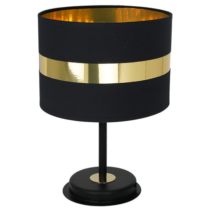Palmira Table Lamp Hand Made With Matt Black Fabric And Gold Detail
