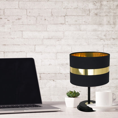 Palmira Table Lamp Hand Made With Matt Black Fabric And Gold Detail