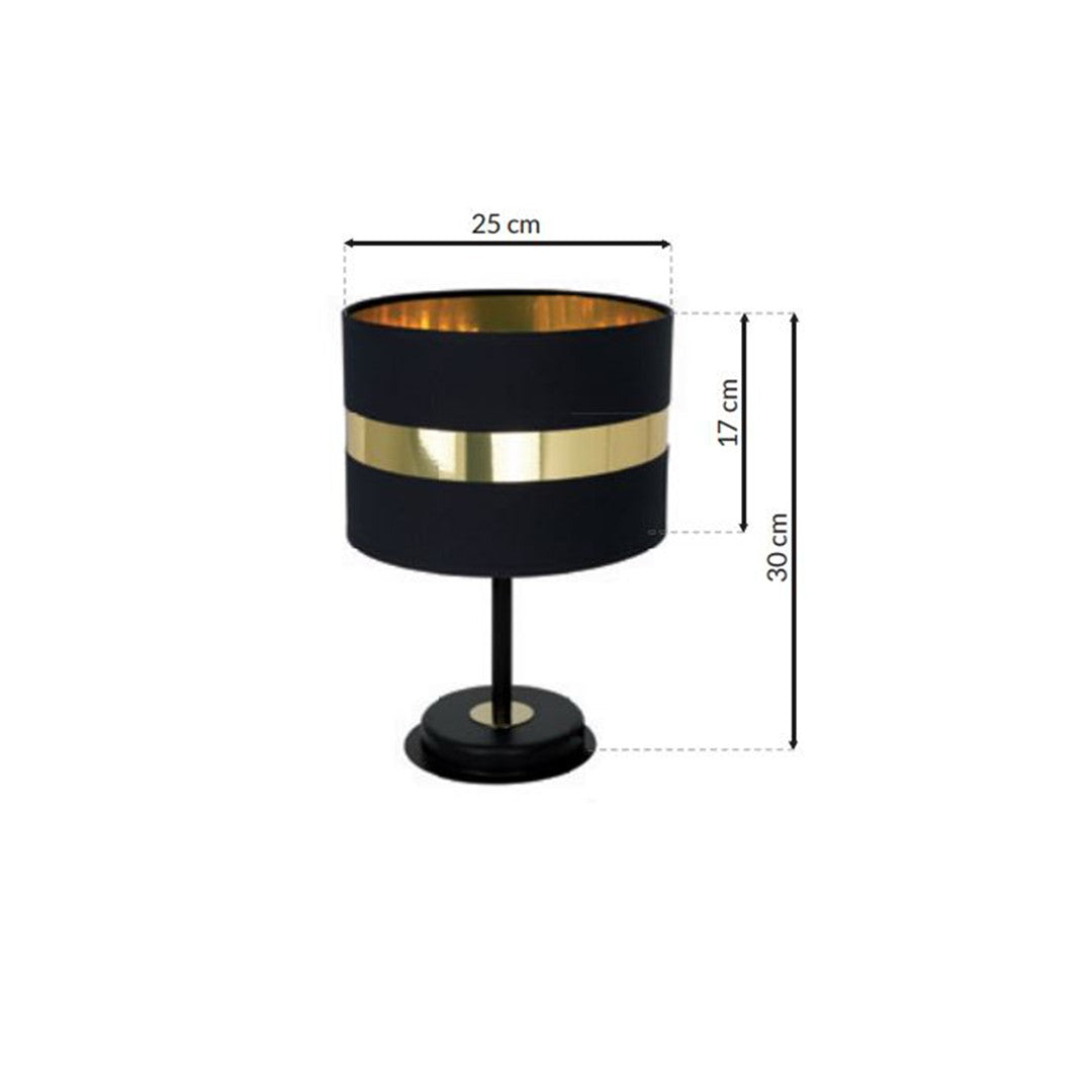 Palmira Table Lamp Hand Made With Matt Black Fabric And Gold Detail
