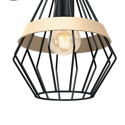 Cliff Wall Lamp Hand Made Matt Black Cage Natural Wood Detail