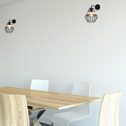 Cliff Wall Lamp Hand Made Matt Black Cage Natural Wood Detail