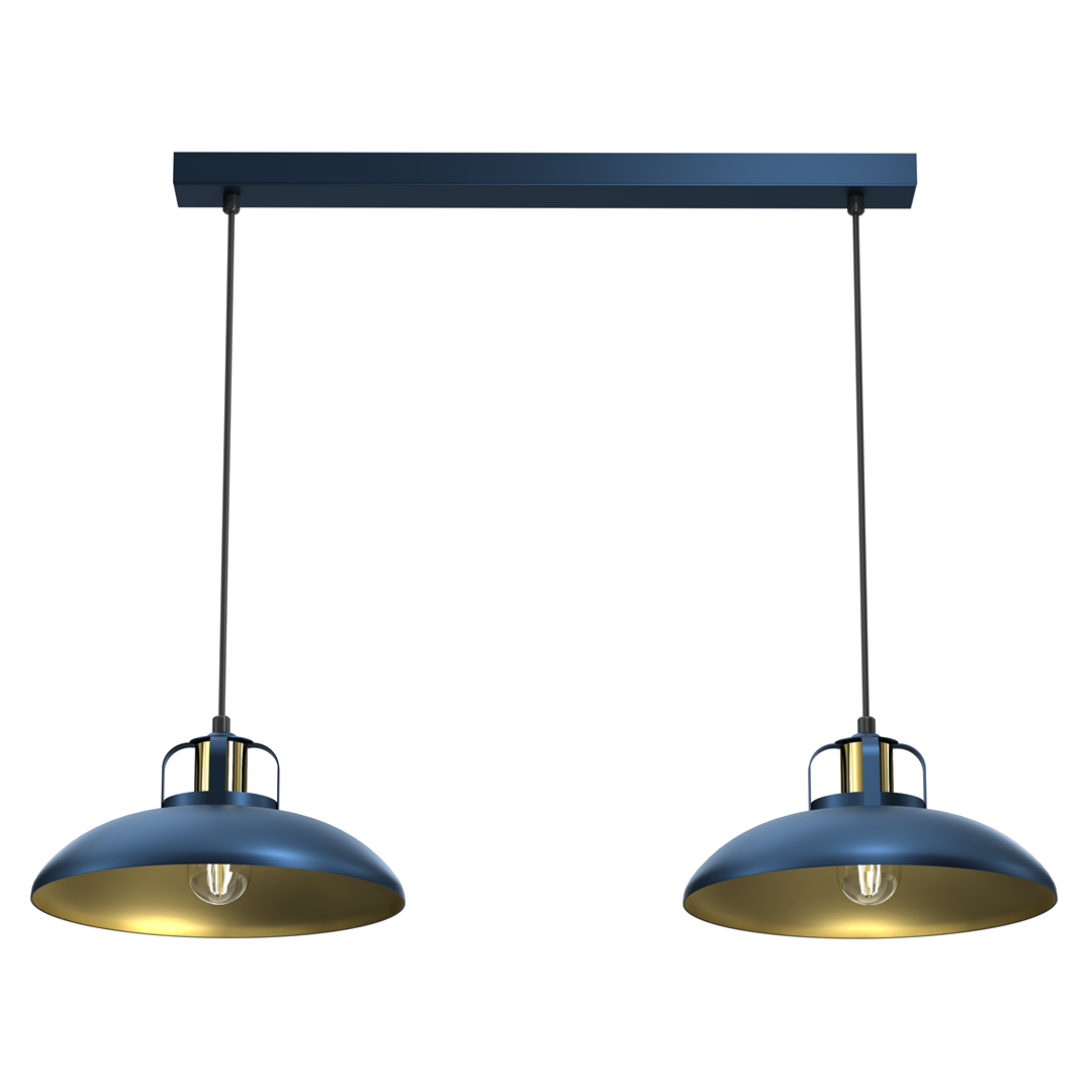 Felix Blue And Gold Double Pendant Lamp Hand Made
