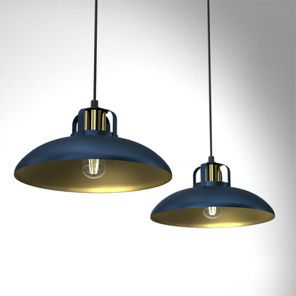 Felix Blue And Gold Double Pendant Lamp Hand Made