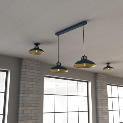 Felix Blue And Gold Double Pendant Lamp Hand Made
