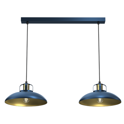 Felix Blue And Gold Double Pendant Lamp Hand Made