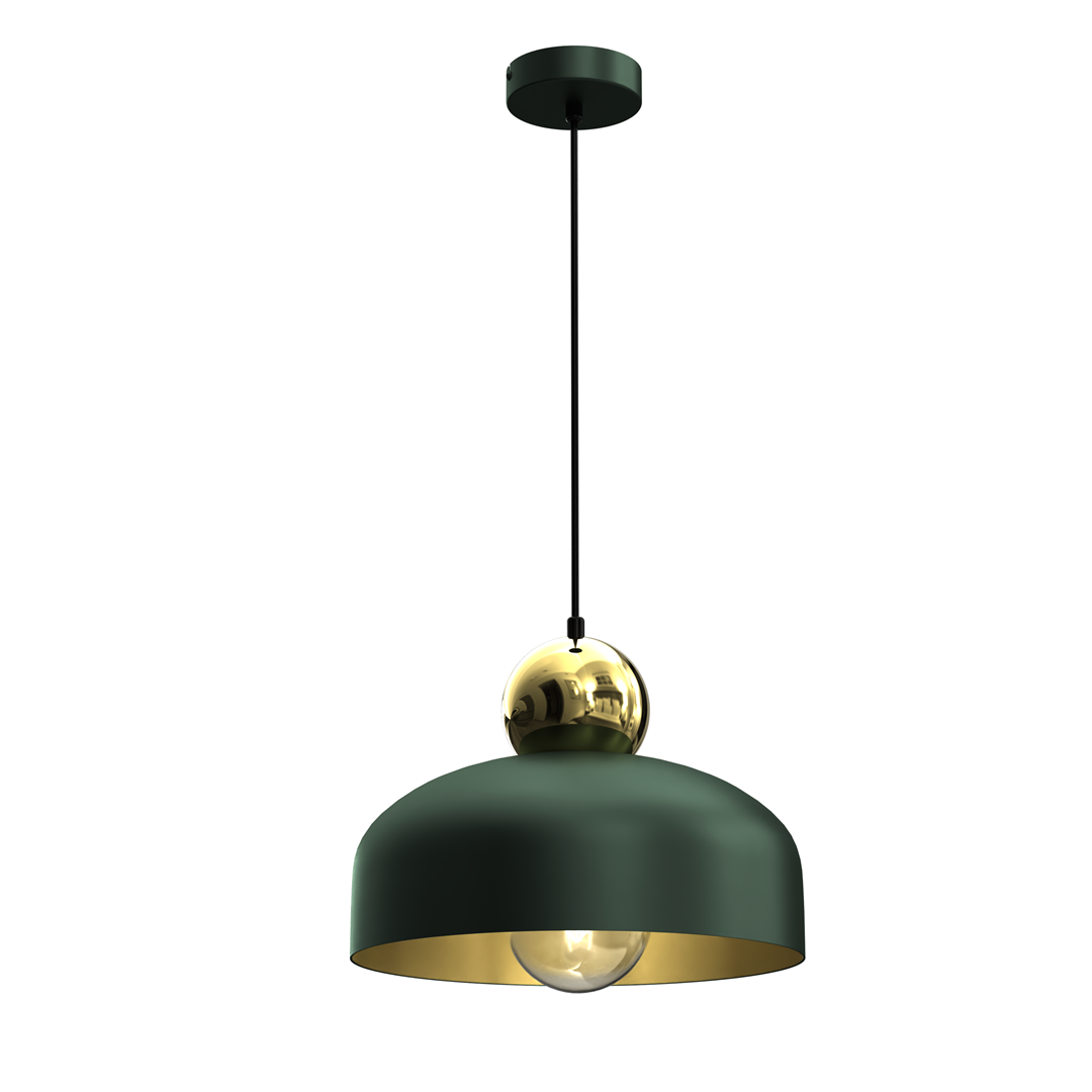 Harald Hand Made Pendant Lamp Rich Green Luxurious Gold Detail