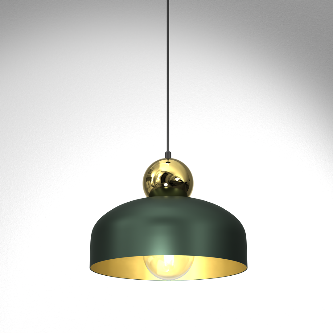 Harald Hand Made Pendant Lamp Rich Green Luxurious Gold Detail