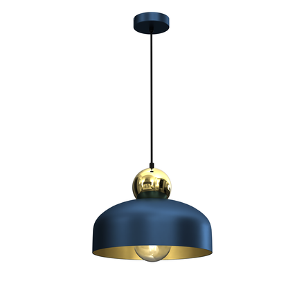 Harald Hand Made Pendant Lamp Rich Navy Blue Luxurious Gold Detail