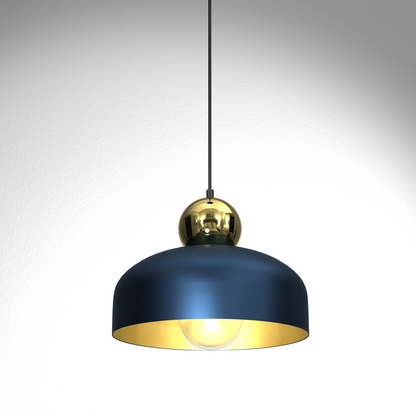 Harald Hand Made Pendant Lamp Rich Navy Blue Luxurious Gold Detail