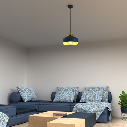Harald Hand Made Pendant Lamp Rich Navy Blue Luxurious Gold Detail