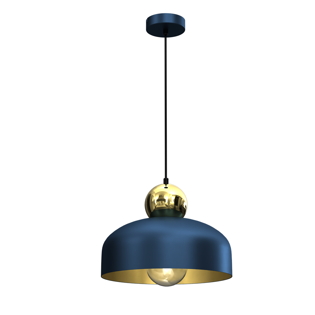 Harald Hand Made Pendant Lamp Rich Navy Blue Luxurious Gold Detail