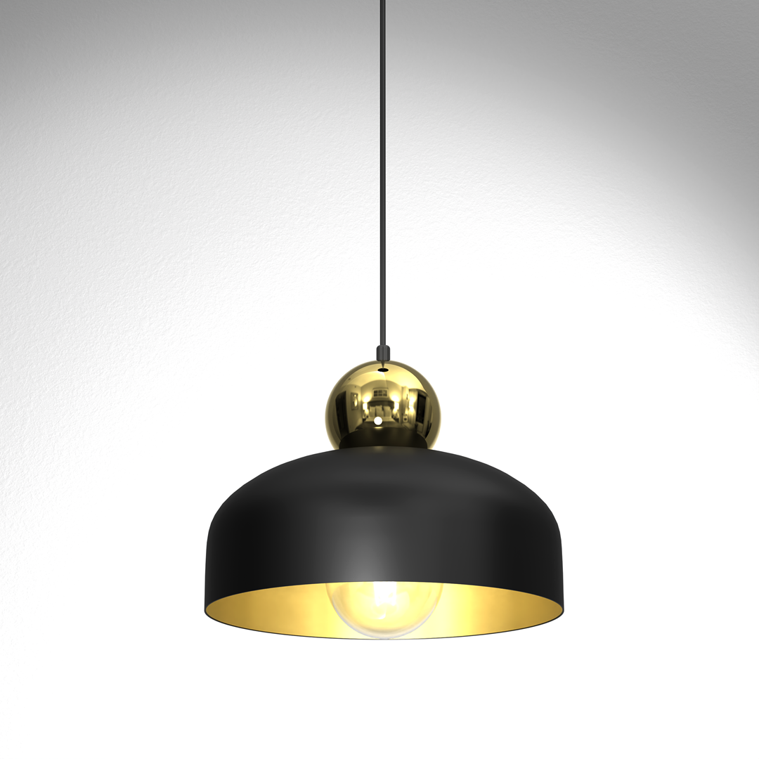 Harald Hand Made Pendant Lamp Matt Black Gold Detail