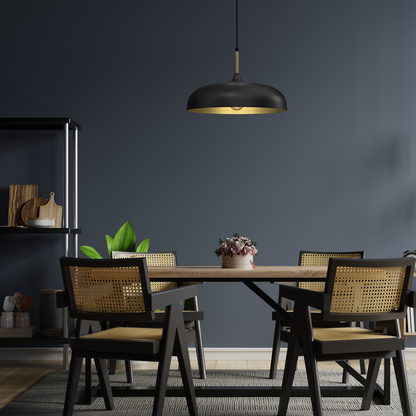 Lincoln Black Pendant Lamp 45 cm Hand Made Scandi Style Gold Interior