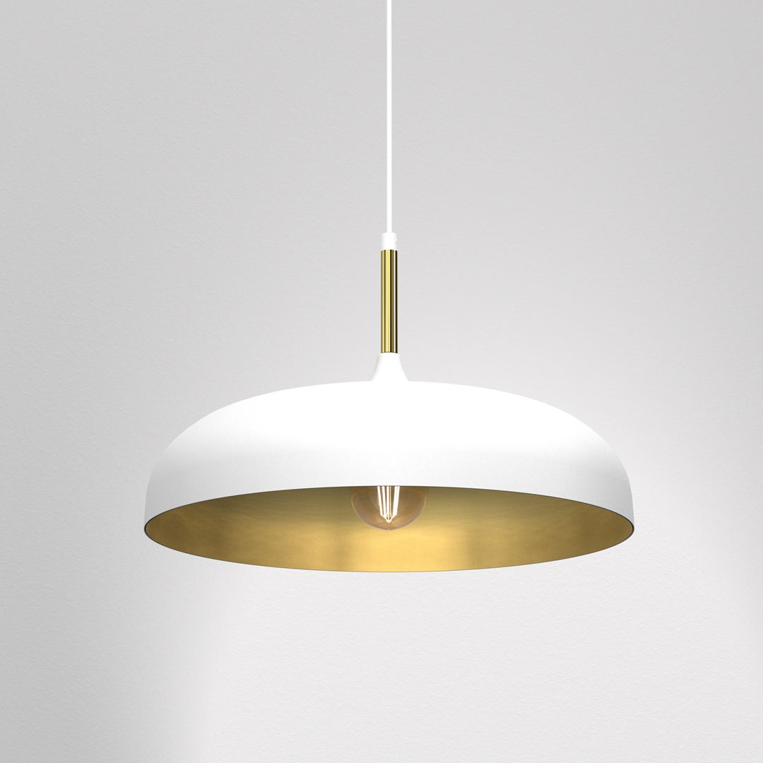 Lincoln White Pendant Lamp 45 cm Hand Made Scandi Style Gold Interior