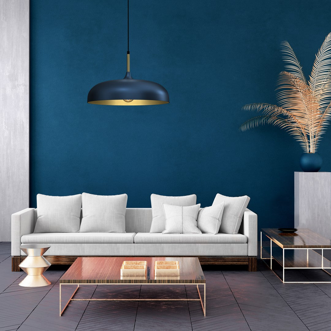 Lincoln Blue Pendant Lamp 45 cm Hand Made Scandi Style Gold Interior