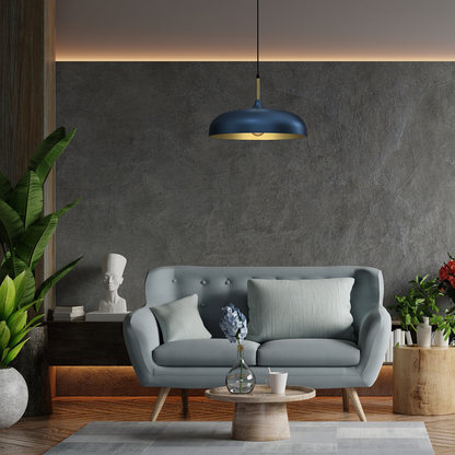 Lincoln Blue Pendant Lamp 45 cm Hand Made Scandi Style Gold Interior