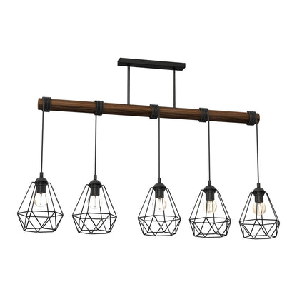 Acero Hand Made Pendant Lamp Black Steel And Natural Dark Wood