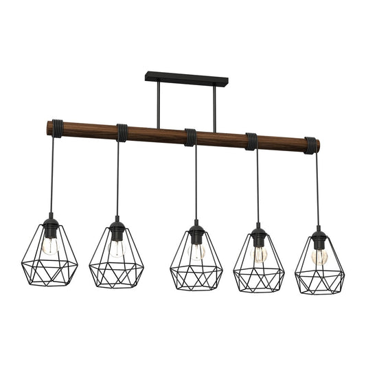 Acero Hand Made Pendant Lamp Black Steel And Natural Dark Wood