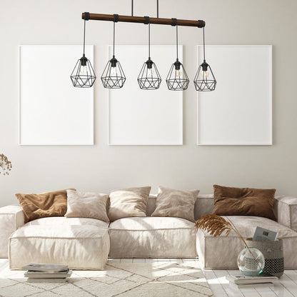 Acero Hand Made Pendant Lamp Black Steel And Natural Dark Wood