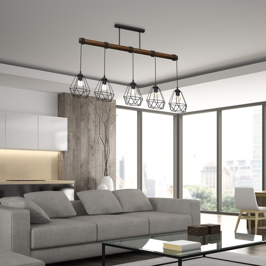 Acero Hand Made Pendant Lamp Black Steel And Natural Dark Wood
