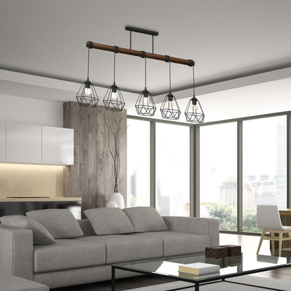 Acero Hand Made Pendant Lamp Black Steel And Natural Dark Wood