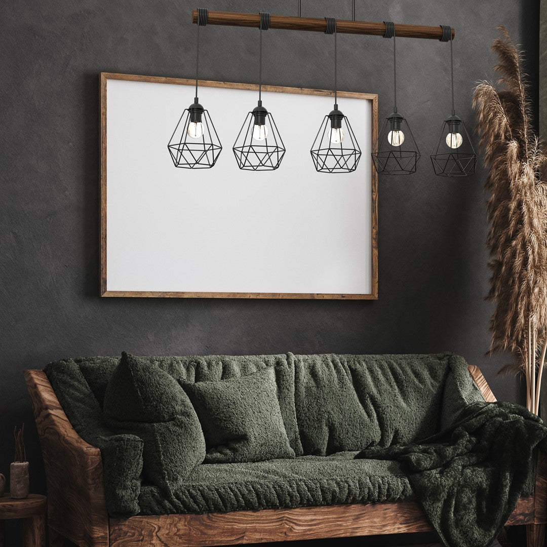 Acero Hand Made Pendant Lamp Black Steel And Natural Dark Wood