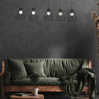 Acero Hand Made Pendant Lamp Black Steel And Natural Dark Wood