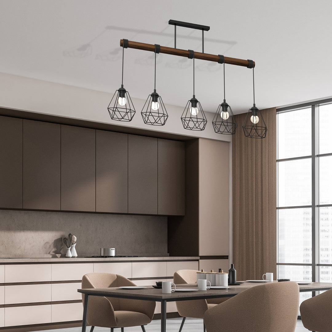 Acero Hand Made Pendant Lamp Black Steel And Natural Dark Wood
