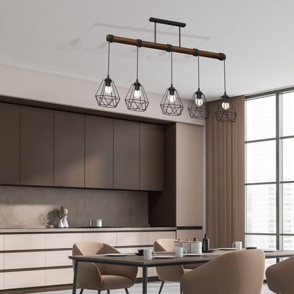 Acero Hand Made Pendant Lamp Black Steel And Natural Dark Wood