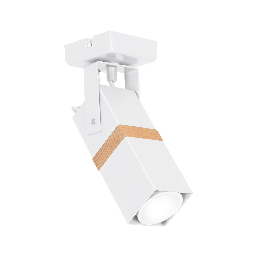 Vidar Hand Made Spot Lamp Black With Natural Wood Cuboid